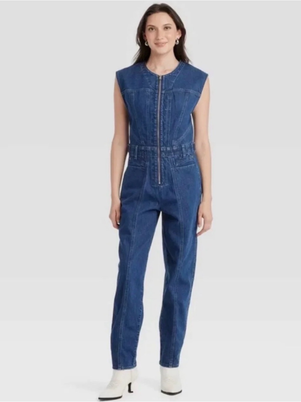 Universal Thread Sleeveless Front-Zip Denim Jumpsuit - Blue Size 6